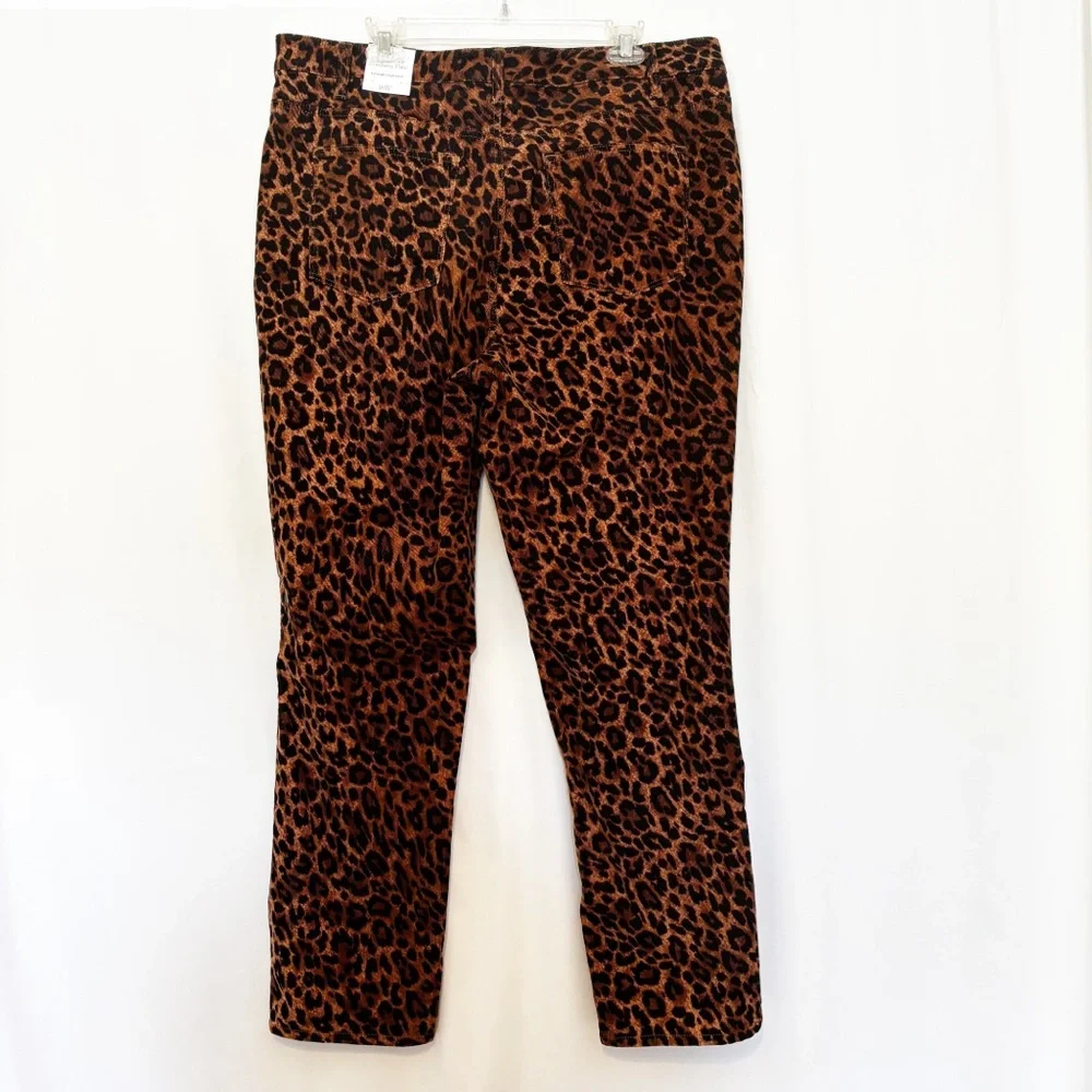 Talbots Straight‎ Leg Corduroy Pant Full Length High Waist Leopard Print 16W NWT